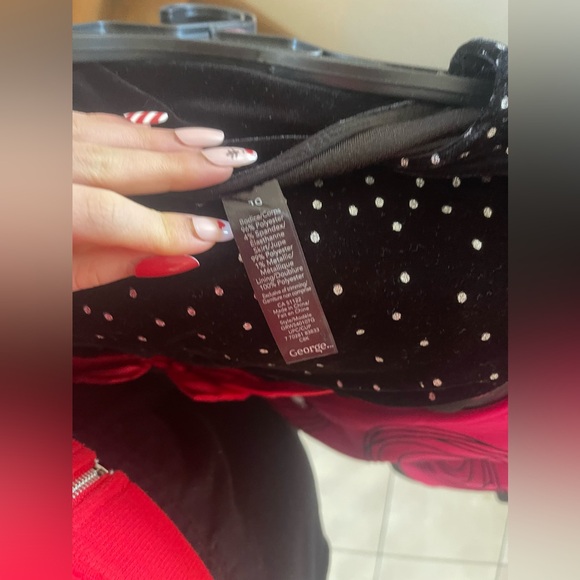 Girls Size 10 George Sparkly Dress with Red Bow and Plaid Skirt Short Sleeves - Picture 2 of 5